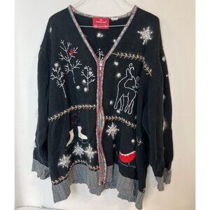 Holiday Lodge By Northcrest Christmas Sweater Women's 3X  Zip Cardinals Skates